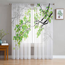 Cortina de janela pura de tule com folhas verdes de planta, para sala de estar, quarto, moderna, cortina de tule, voile, decoração 2024 - compre barato
