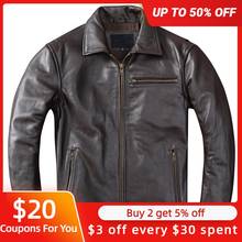 2022 Dark Brown Casual Style Genuine Leather Jacket Men Plus Size 4XL Real Natural Cowhide Autumn Coat 2024 - buy cheap