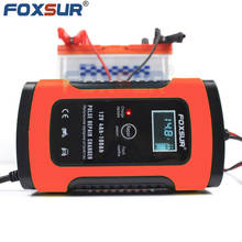 Foxsur 12v carregador de bateria inteligente, para motocicleta e carro, automático, gel efb agm, reparação de pulso, com tela lcd 2024 - compre barato