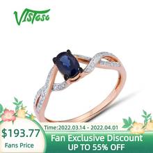 VISTOSO Gold Rings For Women Genuine 14K 585 Rose Gold Ring Sparkling Diamond Oval Blue Sapphire Luxury Trendy Chic Fine Jewelry 2024 - buy cheap