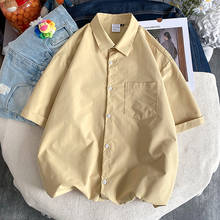 Blusa holgada de manga corta para primavera y verano, camisa holgada en 10 colores, con bolsillos, estilo coreano 2024 - compra barato