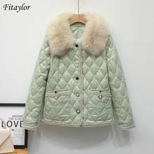 Fitaylor novo inverno feminino gola de pele de raposa natural único breasted pato branco para baixo casaco curto grosso quente à prova vento parka outwear 2024 - compre barato