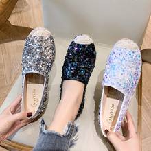 LazySeal Spring Flat Heels Women Loafers Flax Round Toe Bling Sequins Comfortable Hemp Silver Flats Lady Shoes Zapato Mujer 2024 - buy cheap