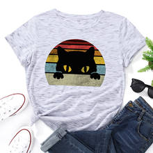 Women Short Sleeve Cotton T-Shirts Animal Black Cat Graphic Tees Summer Tee Tops for Female  Casual  Tee Clothes 2024 - buy cheap