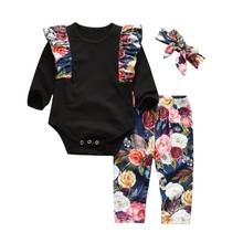 Conjunto de ropa para bebé recién nacido, Pelele de manga larga con volantes, Leggings florales, pantalones y Diadema, 3 uds. 2024 - compra barato