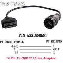 Cabo de diagnóstico de carro, de alta qualidade, para mercedes benz sprinter 14pin a 16pin, cabo de 14 pinos para obdii obd2 obd ii odb 2 16, adaptador 2024 - compre barato