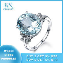 Anel de prata 925 wegarasti aquamarine, joias com anéis de prata esterlina 925 para festa, casamento e presente de mulher 2024 - compre barato