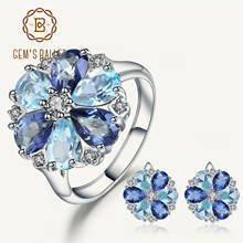 GEM'S BALLET Natural Sky Blue Topaz Mystic Quartz Flower Jewelry Set 925 Sterling Silver Earrings Ring Set For Women Wedding 2024 - buy cheap