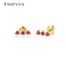 ANDYWEN 925 Sterling Silver Gold Three Zircon Line Stud Earring Piercing Ohrringe Pendientes 2020 European Fashion Jewels 2024 - buy cheap