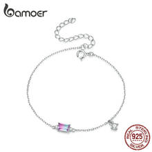 Bamoer 925 Sterling Silver Synthetic Tourmaline Bracelet for Women Fine Jewelry Fashion Adjustable Bracelet Fine Jewelry BSB092