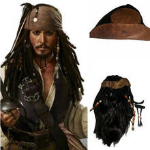 Fantasia de halloween para homens, adulto, pirata, capitão jack, sparrow, perucas, chapéu, piratas do caribe, acessórios de cosplay, masculino e feminino 2024 - compre barato