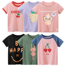 2021 футболка для девочек Милая хлопковая футболка с короткими рукавами летняя детская одежда с рисунком розовая детская одежда с рисунком 2024 - купить недорого