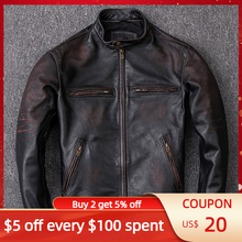 2022 Vintage Black Men Biker's Leather Jacket Plus Size 6XL Genuine Natural Cowhide Spring Slim Fit Motorcycle Style Coat 2024 - buy cheap
