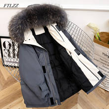 FTLZZ Natural Fox de piel de invierno de las mujeres blanco chaqueta de plumón de pato abrigo largo de plumas con capucha prendas de vestir gruesa Parka 2024 - compra barato