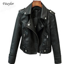 Fitaylor New Spring Autumn Women Short Faux PU Jacket Slim Fashion Punk Outwear Motorcycle Leather Jacket Casual Coat 2024 - buy cheap