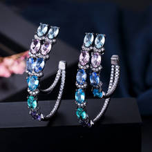 Threegries novas modas boêmias multicolor ovais strass grandes brincos de argola dupla para mulheres acessórios de joias er070 2024 - compre barato