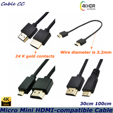 Кабель HDMI/Mini HDMI/Micro HDMI, высокоскоростной, версия 4K * 24, 60 Гц, 2,0, для монитора компьютера, цифровой камеры 2024 - купить недорого