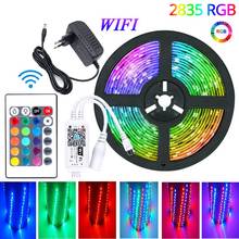 Fita de led rgb, tiras de luz, flexíveis, controle ir, wi-fi, para o quarto, smd 2835, 5m, 10m