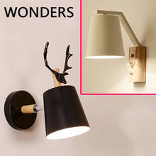 Nordic Modern Deer Antlers LED Wall Light Solid Wood Black White E27 iron Animal Wall Lamp Home Fixtures for Bedroom foyer 2024 - buy cheap