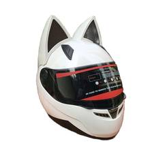 White Women Cute Cat Helmet Full Face Motocross Helmet Unisex Motorcycle Helmet Capacetes De Motociclista Novelty Casque 2024 - buy cheap