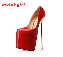 Mclubgirl Сталь металлический тонкий каблук 22 см очень высокий каблук Для женщин Клубные вечерние свадебные пикантные туфли-лодочки на высоком каблуке ботинки на платформе красные туфли-лодочки; большие размеры 40-50 ZQJ 2024 - купить недорого