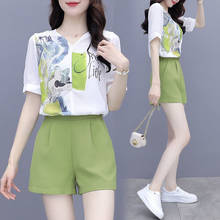 Women's Office Suit T-shirts Female 2022 Summer New Fashion Casual Pants Chiffon Shirts Crop Tops Shorts Two Piece Set For Women 2024 - buy cheap