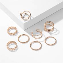 FNIO Round Gold Color Rings Set For Women 2022 Vintage Crystal Twist Weave Finger Ring Knuckle Female Fashion Jewelry Gifts 2024 - buy cheap