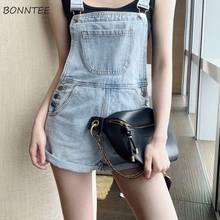 Playsuits Women Buttons Korean Style Slim All-match College Students Denim Solid Simple Female Rompers Harajuku Chic Popular Ins 2024 - buy cheap
