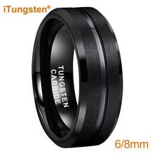 Anillo de boda de carburo de tungsteno, 8MM, negro, acabado pulido acanalado y biselado, excelente calidad, ajuste cómodo 2024 - compra barato