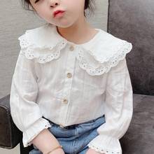 Camisas de manga larga para niña, Blusa blanca con cuello de encaje para bebé, ropa para muñeca, Tops para niña pequeña, 2021 2024 - compra barato