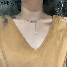 ANENJERY Silver Color Paper Clip Pendant Necklace Geometric Long Tassel Thai Silver Clavicle Chain Necklace For Women S-N627 2024 - buy cheap