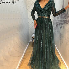 Роскошные элегантные вечерние платья зеленого цвета в мусульманском стиле, платья 2020 с длинным рукавом и бисером для женщин, вечерние платья BLA70790 Serene Hill 2024 - купить недорого
