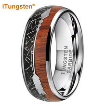 8MM Men Women Tungsten Ring Wedding Band With Black Meteorite Koa Wood Arrow Inlay Dome Band Excellent Quality Comfort Fit 2024 - buy cheap