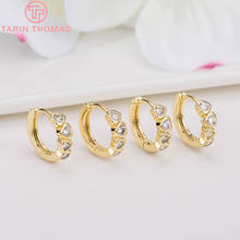 (2661)6PCS 24K Gold Color Brass with Zircon Round with Heart Earrings Hoop Earring Clip High Quality DIY Jewelry Making Findings 2024 - buy cheap