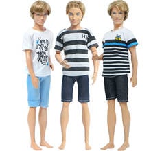 3 set/pacote moda masculina outfit listrado camiseta calças curtas verão diário usar roupas para boneca barbie amigo ken boneca acessórios 2024 - compre barato