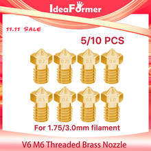 5/10pcs 3D Printer V6 M6 Threaded brass Nozzle 0.2/0.25 0.3/0.4/0.5/0.6/1.0mm for 1.75/3.0mm filament E3D V5 V6 Hotend Extruder 2024 - купить недорого