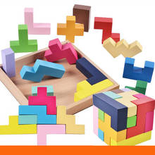2020 new Wooden blocks for kids 3D puzzle Color cube Tetris Montessori early education release toy for adult 2024 - buy cheap