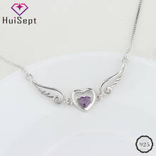 HuiSept-collar de plata 925 para mujer, joyería con colgante de piedras preciosas de circón y amatista en forma de corazón, adornos para boda, venta al por mayor 2024 - compra barato