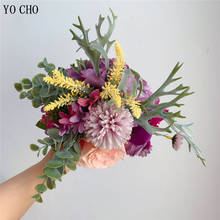 YO CHO-ramo de flores artificiales para novia, rosa de seda mixta, Pompón, orquídea, eucalipto, bosque, flor de boda, decoración del hogar 2024 - compra barato