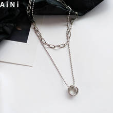 Moda colar de corrente de jóias venda quente estilo popular duas camadas de metal círculo redondo pingente colar para presentes de jóias femininas 2024 - compre barato
