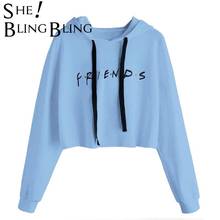 SheBlingBling Letter Print Loose Hoodies Drop Shoulder Long Sleeve Women Pullovers Tracksuit Casual Hooded Crop Sweatshirts 2024 - buy cheap