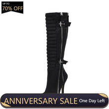 Sexy Party Stiletto High Heel Zippers Buckles Pleated Women Knee-High Boots Stivali al Ginocchio Stiefel Langschaft YJ0640cbt-y4 2024 - buy cheap