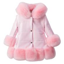 jacket for girl PU Leather Patchwork Fox Faux Fur Collar Jacket Coat Princess Winter Thicken Outerwear children For 3-12 Years 2024 - buy cheap