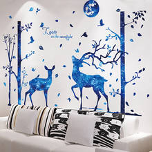 [shijuekongjian] Blue Moon Deer Trees Wall Stickers DIY Cartoon Animal Mural Decals for Kids Room Baby Bedroom Decoration 2024 - buy cheap