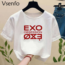 Camiseta estilo coreano exo, camiseta de verão para mulheres, estilo kpop, manga curta, streetwear, camisetas engraçadas, roupas harajuku brancas 2024 - compre barato