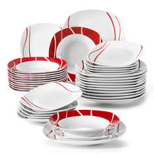 MALACASA Series Felisa 36 Piece Red Stripes Ivory White Porcelain Dinner Set with 12 Piece Dessert Soup Dinner Plate Service Set 2024 - buy cheap