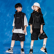 Boys Hip Hop Girls High Collar Vest Cargo Shorts Clothes Sets Child Summer T-shirt Street Dance Kids Streetwear Teen Costumes 2024 - buy cheap