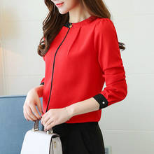 Blusa feminina chiffon manga comprida, plus size, camisa feminina vermelha social, blusa feminina para escritório, 2020 2024 - compre barato