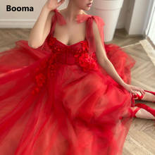 Booma-Vestidos largos de tul con estampado floral para mujer, traje largo de fiesta de boda con escote en forma de corazón, con Bolsillos y tirantes de lazo, color rojo, 2021 2024 - compra barato