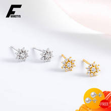 Trendy Earrings 925 Sterling Silver Jewelry with Zircon Gemstone Gold Color Stud Earrings for Women Wedding Party Accessories 2024 - buy cheap